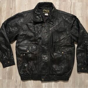 Luxurious Black Leather Bomber Jacket